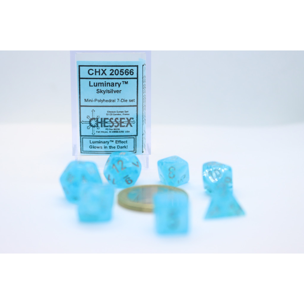 Set de 7 Mini Dés JDR Chessex : Luminary Sky / Silver