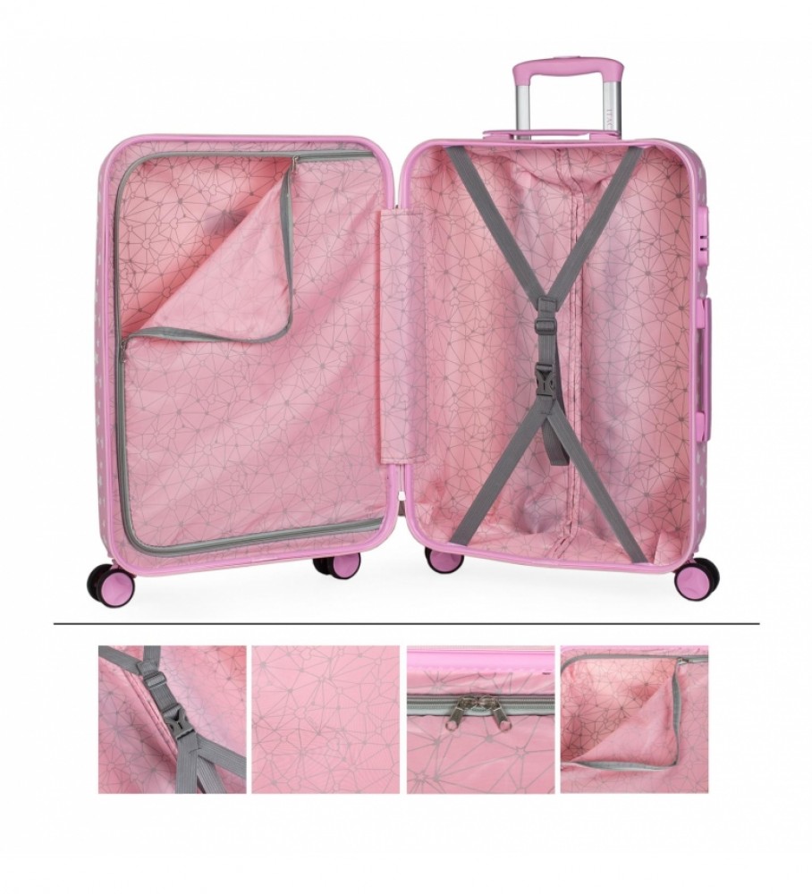 Mala de viagem infantil ITACA para meninas, estampa de estrelas rosa - 67 x 45 x 24 cm -