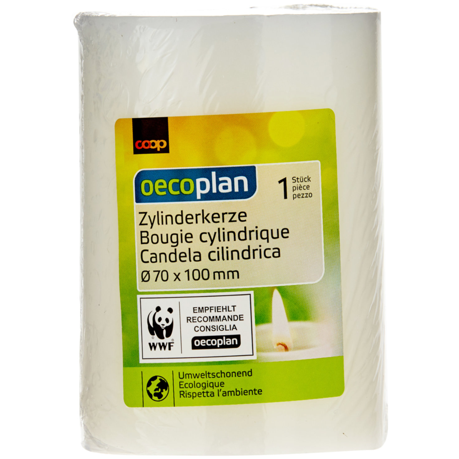 Oecoplan Zylinderkerze 70x100mm weiss