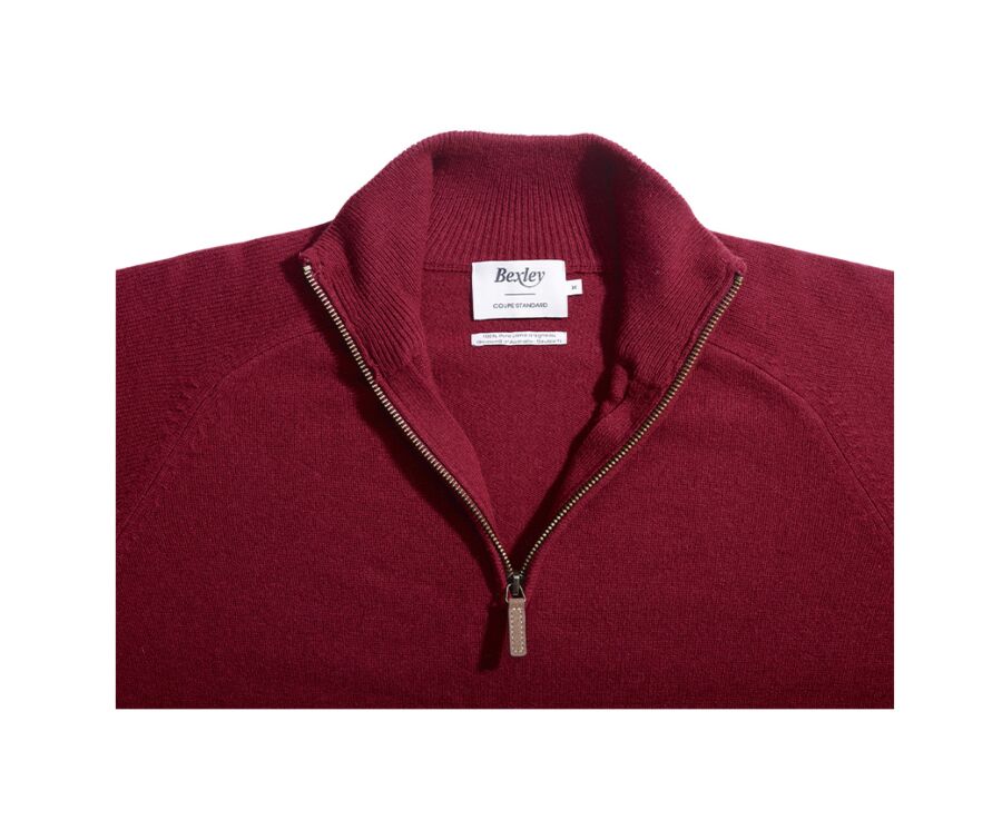 Pull homme laine col zippé Rouge Sombre - KENNETH
