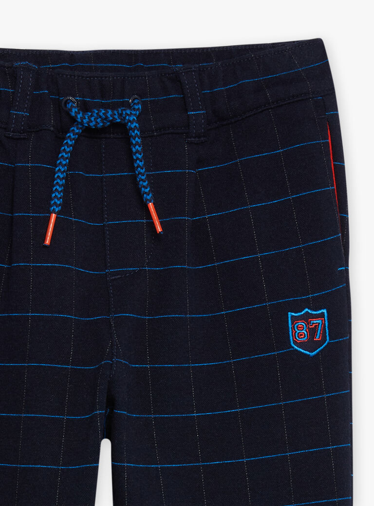 Pantalon bleu marine à imprimé à carreaux