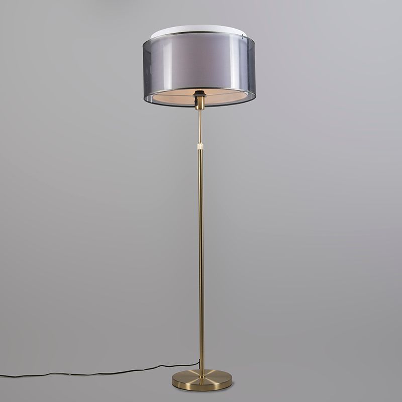 Vloerlamp goud/messing met zwart/witte kap 47 cm - Parte