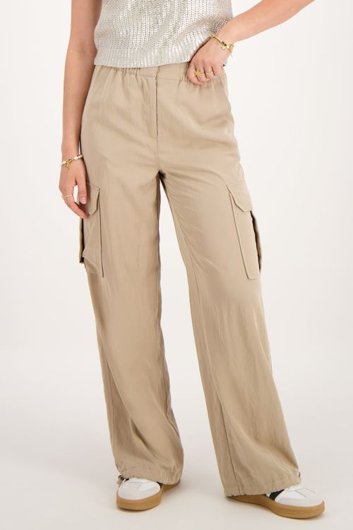 Beige cargo broek met elastieken tailleband
