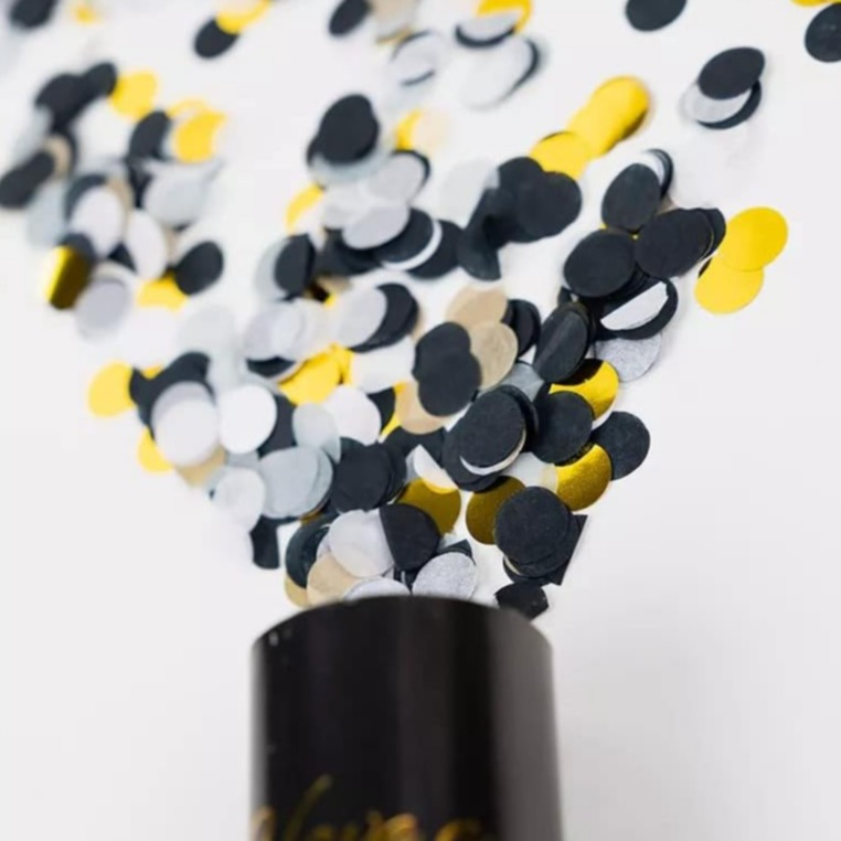 (5er Set) Konfetti Kanone Push-Pop Party Deko Konfettipopper für Hochzeit / Geburtstag - Schwarz / Weiss / Gold