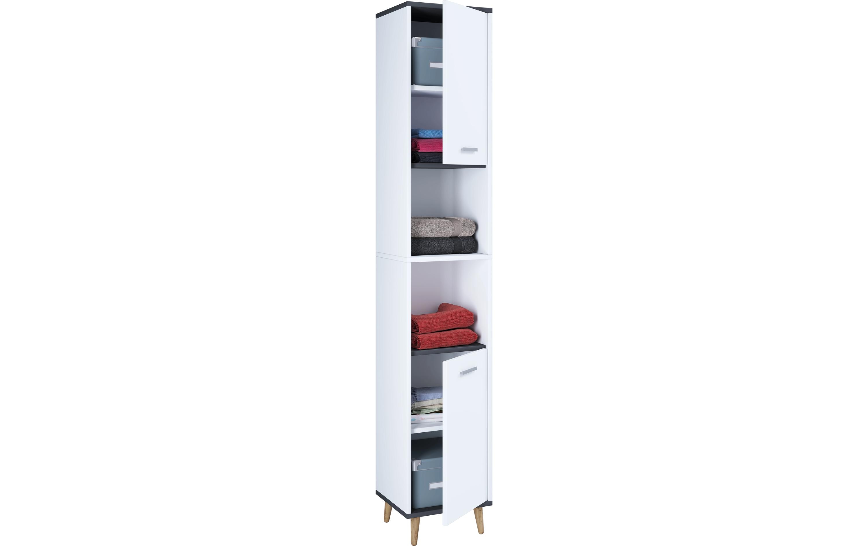 Badezimmerregal Landos 32 x 184 cm, Weiss/AnthrazitModerner Hochschrank für das Badezimmer