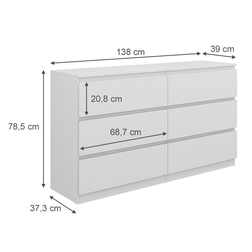 Vicco Kommode Calisto, Weiß 138 x 78,5 cm, mit 6 Schubfächer, Sideboard, Schrank