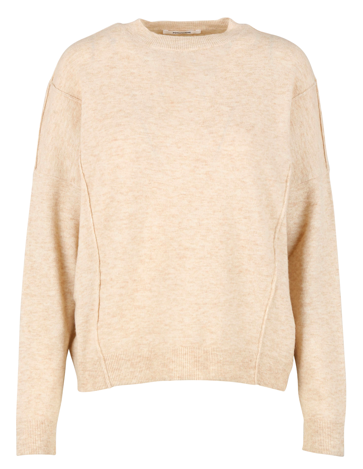 Pull col rond en laine mélangée| Beige