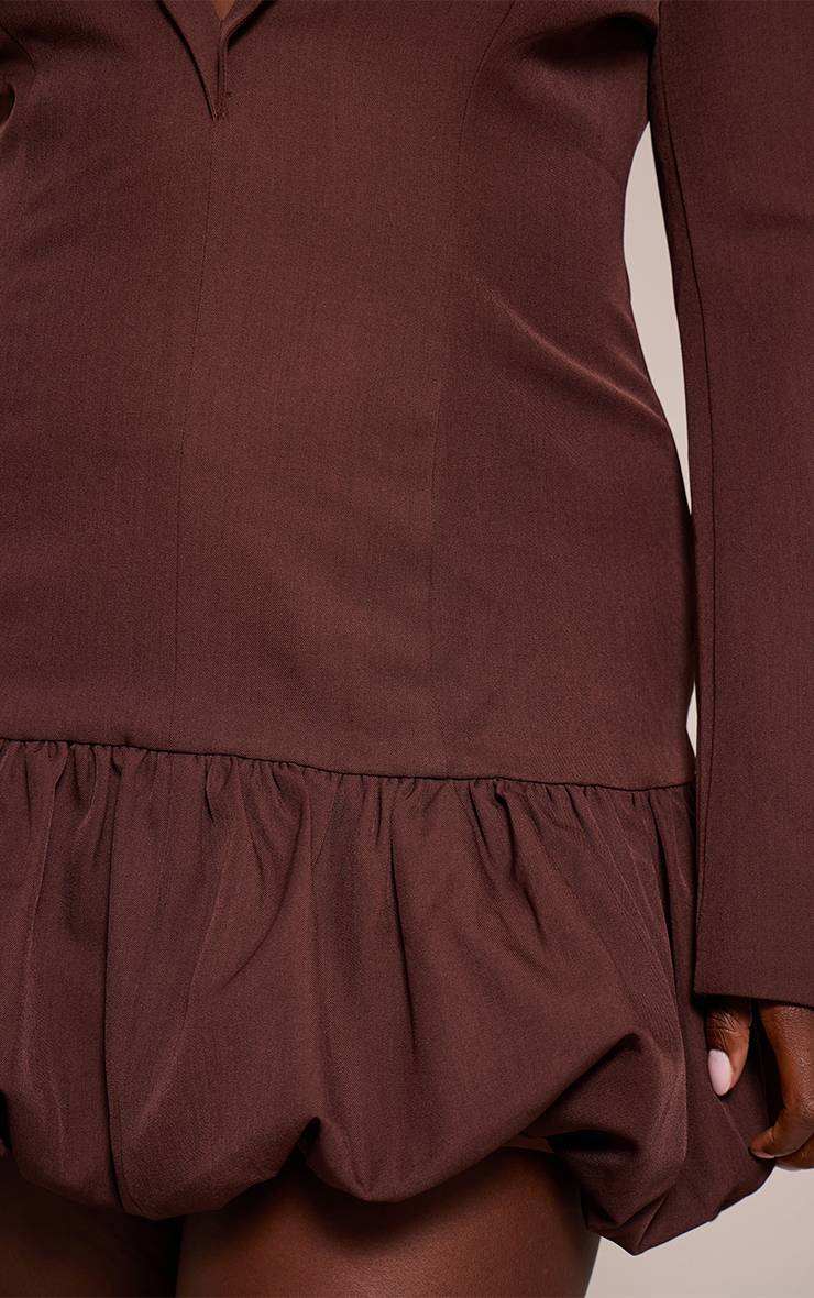 Chocolat Robe Blazer Grande Taille À Décolleté Plongeant Et Ourlet Bouffant
