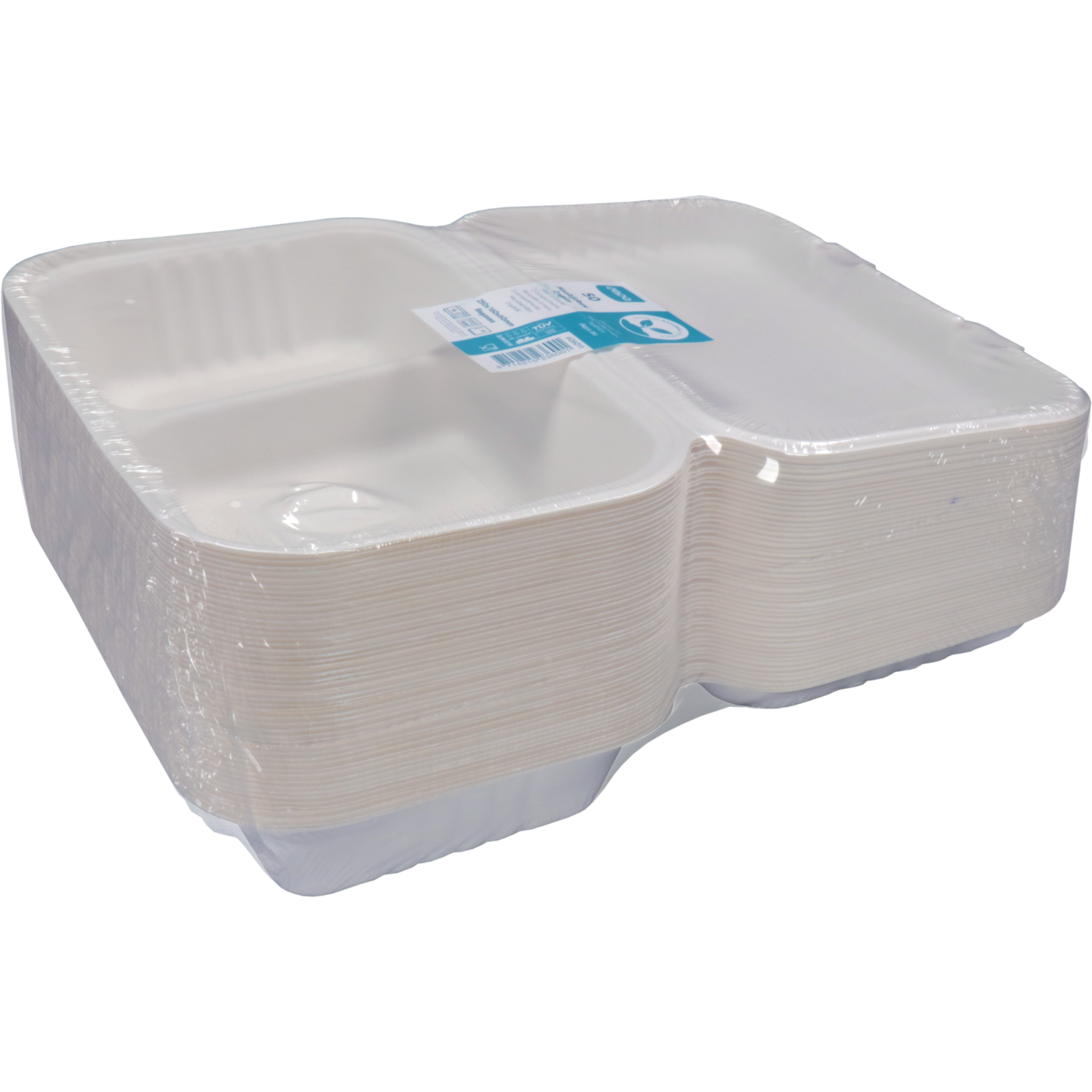 Depa Bak, Bagasse (suikerrietpulp), 2-vaks, 1000ml, maaltijdbox, 25x16x6cm, wit