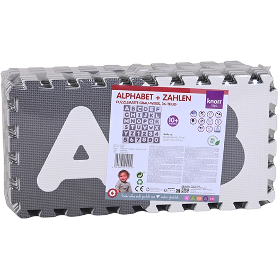 knorr toys® Puzzlematte - Alphabet + Zahlen grau-weiß