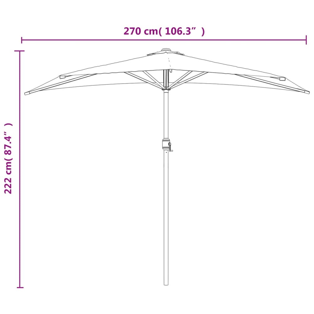 Parasol de balcon et mât en aluminium 270 x 135 x 245 cm orange