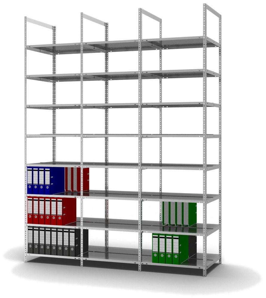 Archiefkast PROREGAL, boutsysteem, basiselement, HxBxD 290 x 75 x 60 cm, 8 legborden, legbordbelasting 90 kg, zonder bovenblad, aan beide zijden bruikbaar, verzinkt