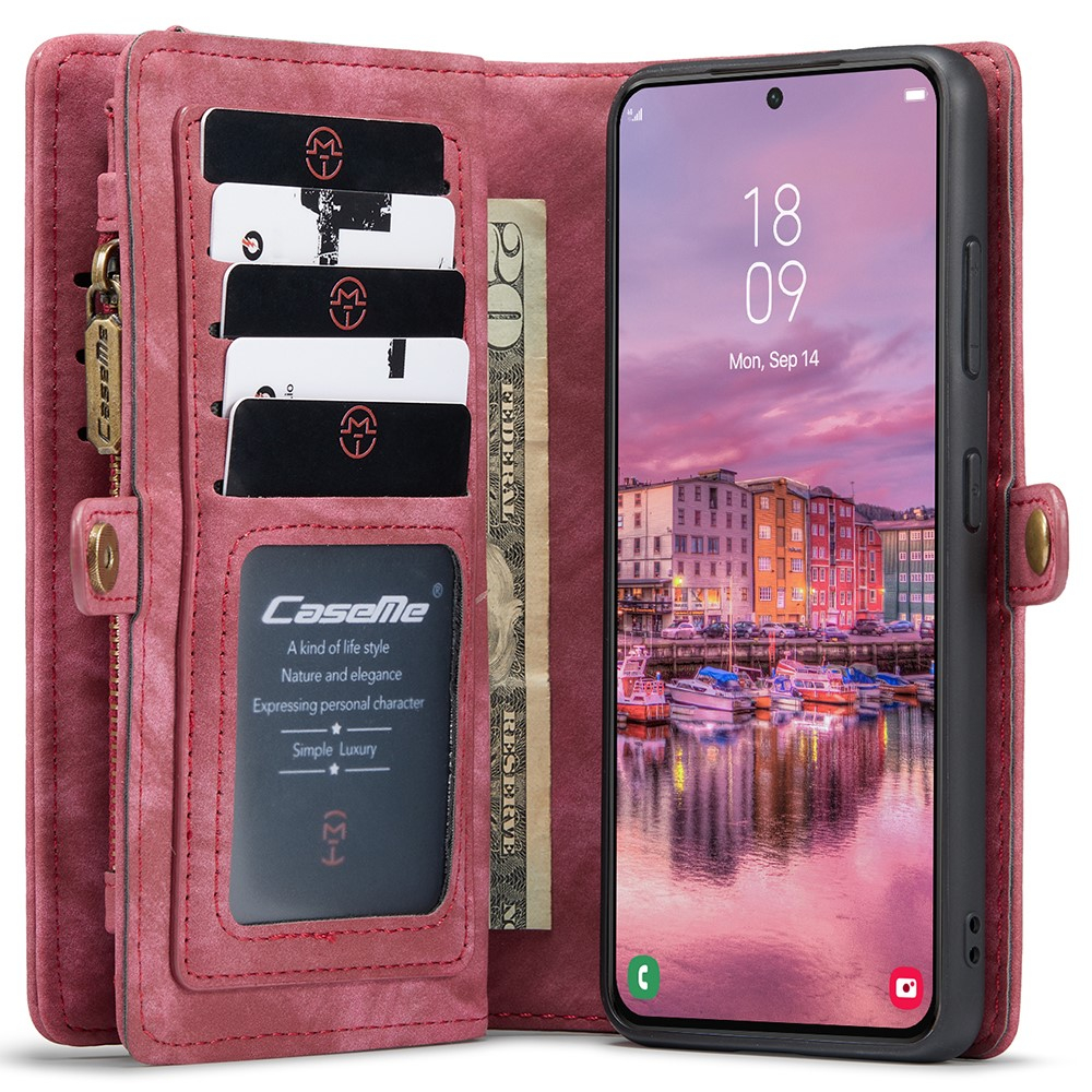 Samsung Galaxy S22 5G 2in1 Leder Tasche   Magnet Hardcase Karten Etui - Dunkelrot