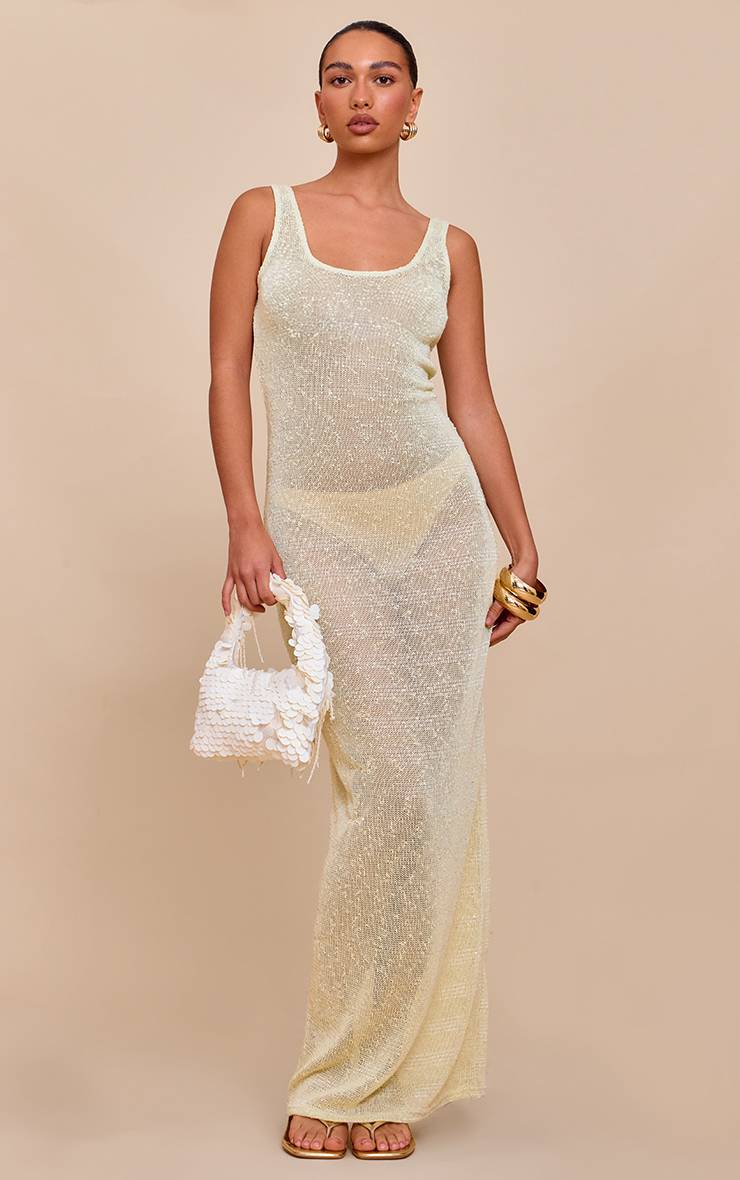 Citron Robe Longue Transparente À Sequins Et Encolure Dos Nageur