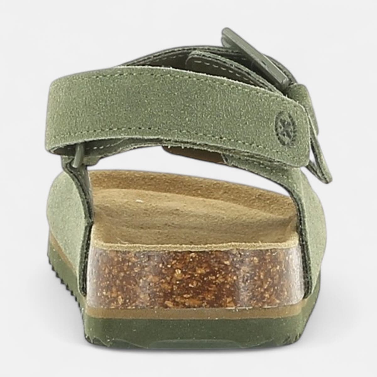Mules semelle liège Garçon en cuir kaki