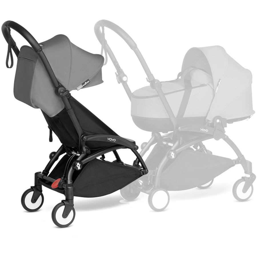 BABYZEN Kinderwagen YOYO 6+ connect Black mit Textilset Grey