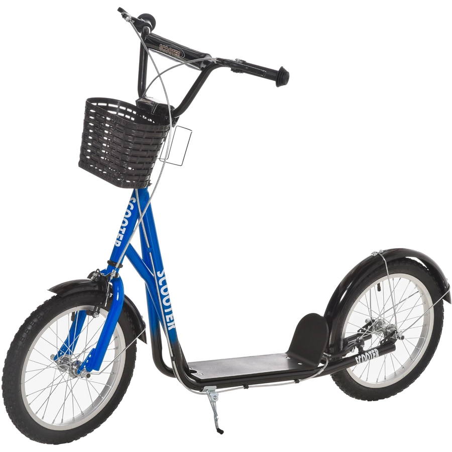 HOMCOM Kinderroller mit Vorderkorb blau, weiß