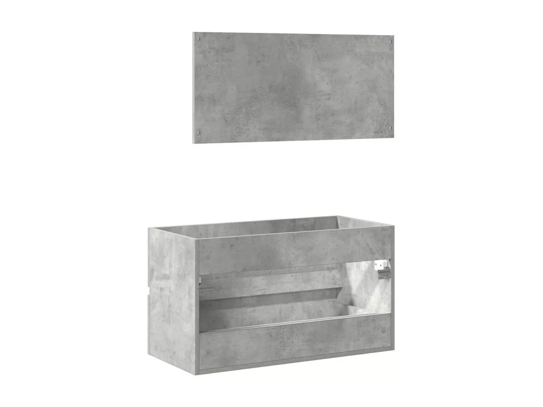 Armoire de bain avec miroir gris béton bois d'ingénierie