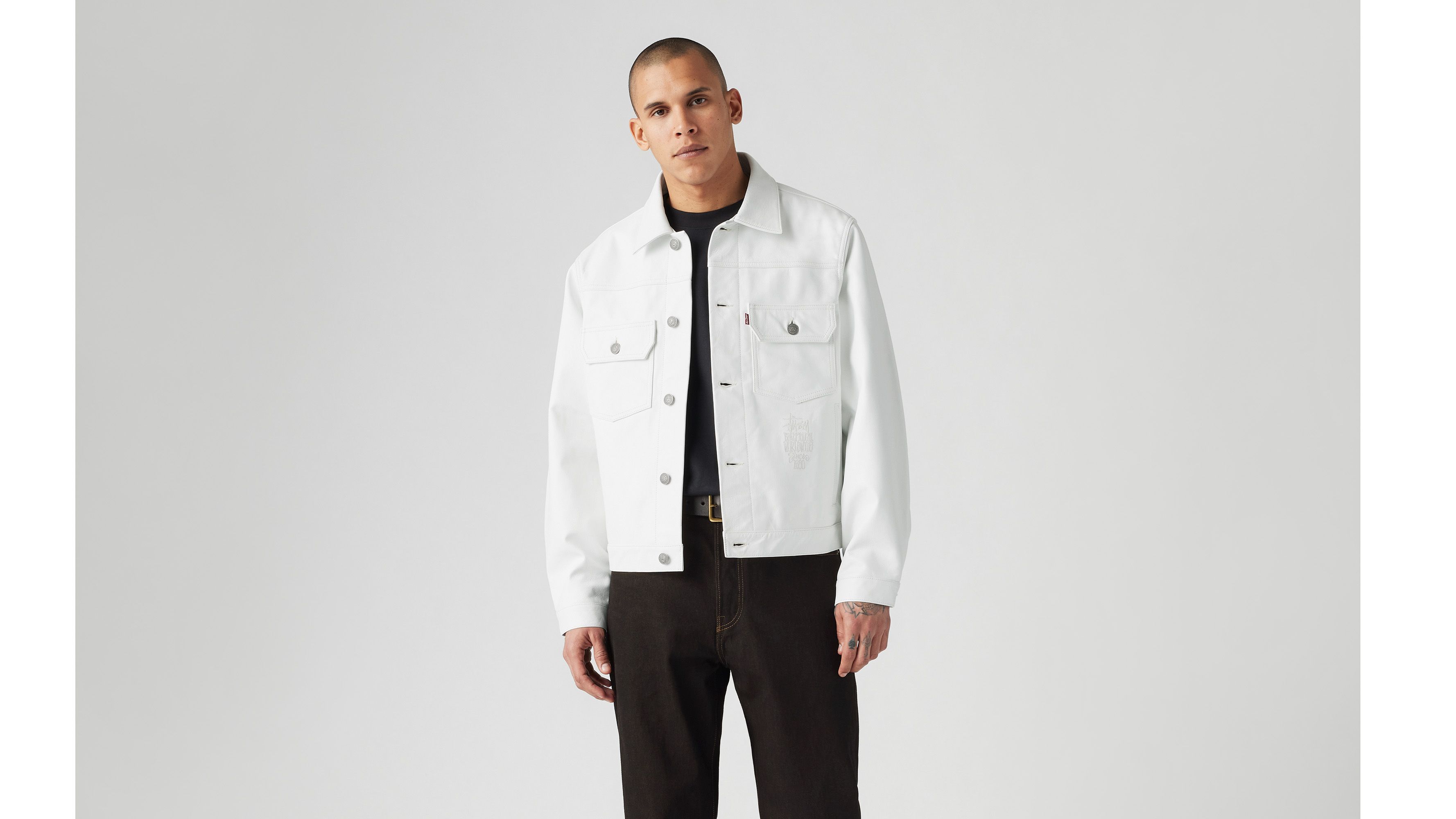 Veste Trucker cuir Stüssy & Levi's® - Tofu - Blanc