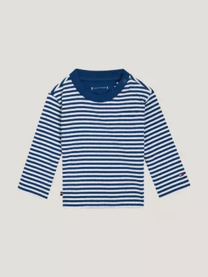 Camiseta de manga comprida estilo universitário com listras.