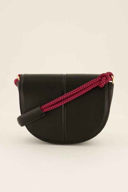 Zwarte schoudertas half rond met gekleurd hengsel