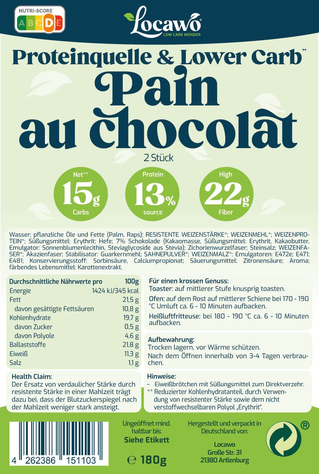 Locawo Proteinquelle & Low Carb Pain au chocolat
