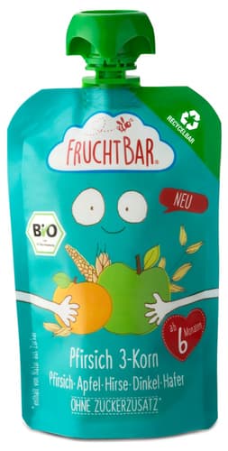 FruchtBar Bio Quetschie Pfirsich-3-Korn