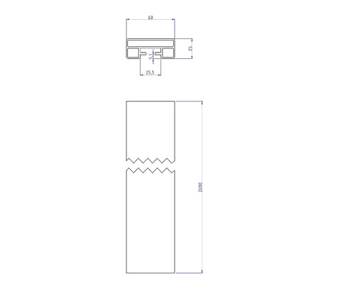 Pertura aluminium leuning, vierkant, L: 2000 mm, 60x25 mm