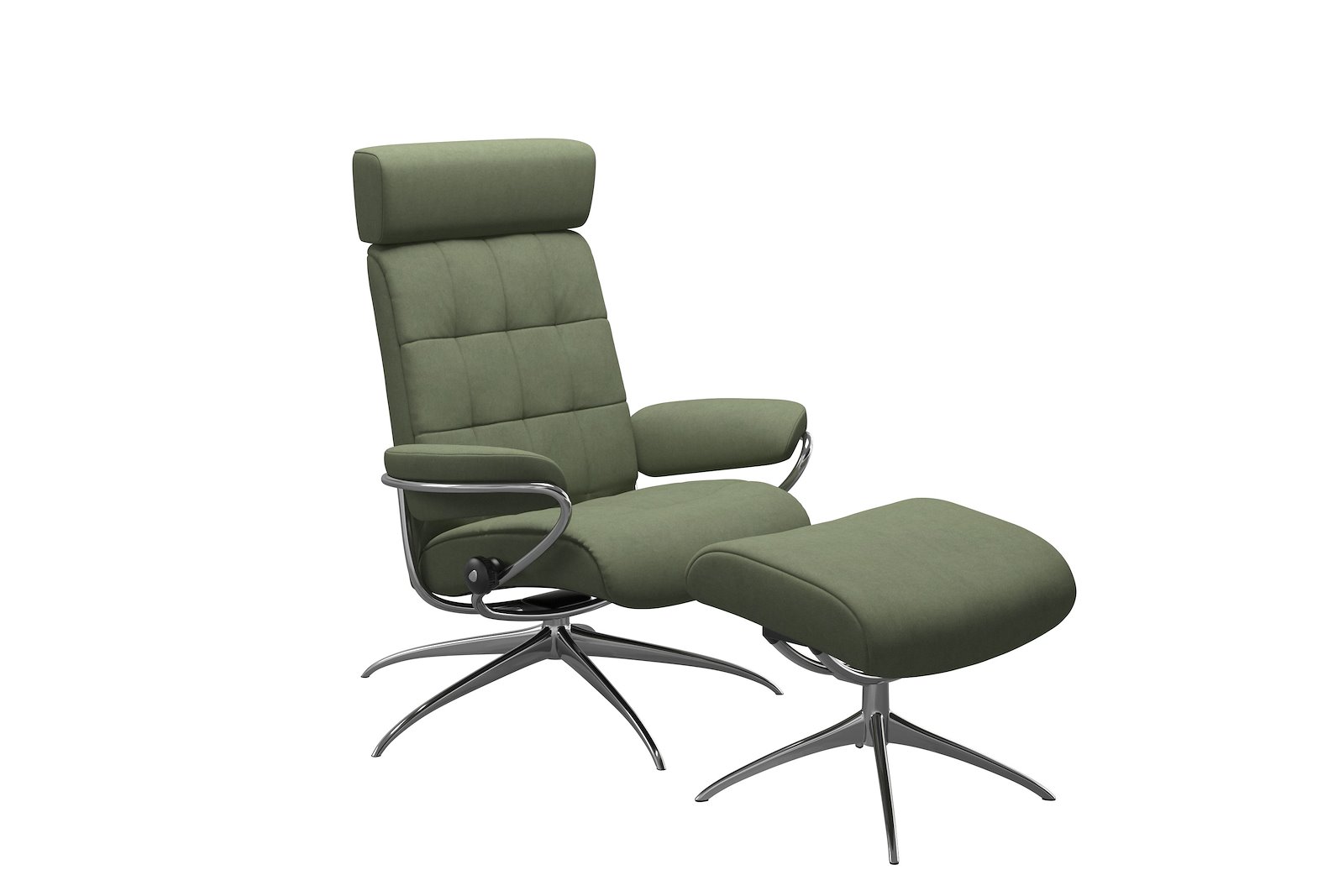 London lenestol m/krakk Tekstil Calido Green - Star - Chrome