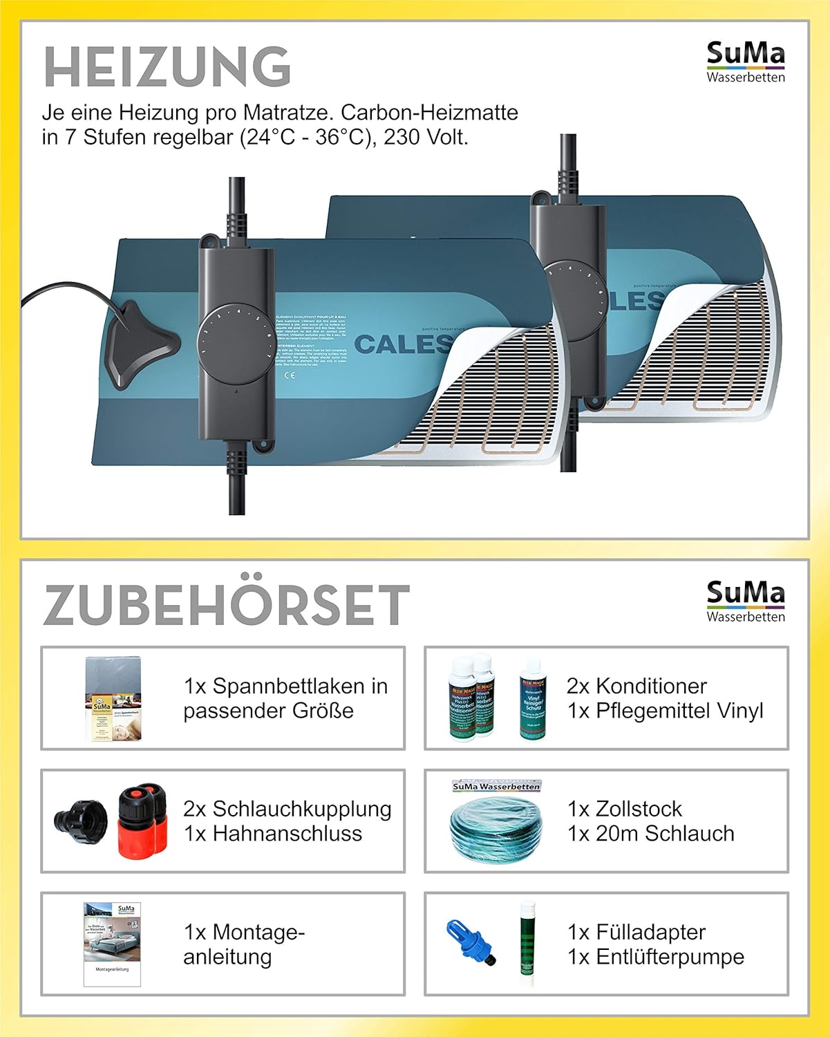 SuMa - Waterbed komplett 200x210 dual Wasserbett mit 6 Schubkästen weiß und Kopfteil Largo, Farbe anthrazit 200x210 cm