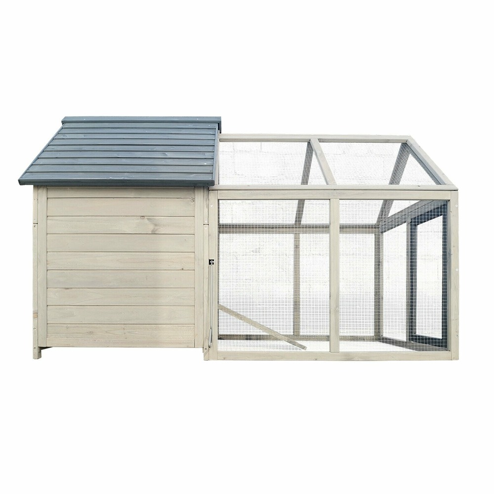 Poulailler clapier nichoir et roue libre 166 cm bois marron-blanc