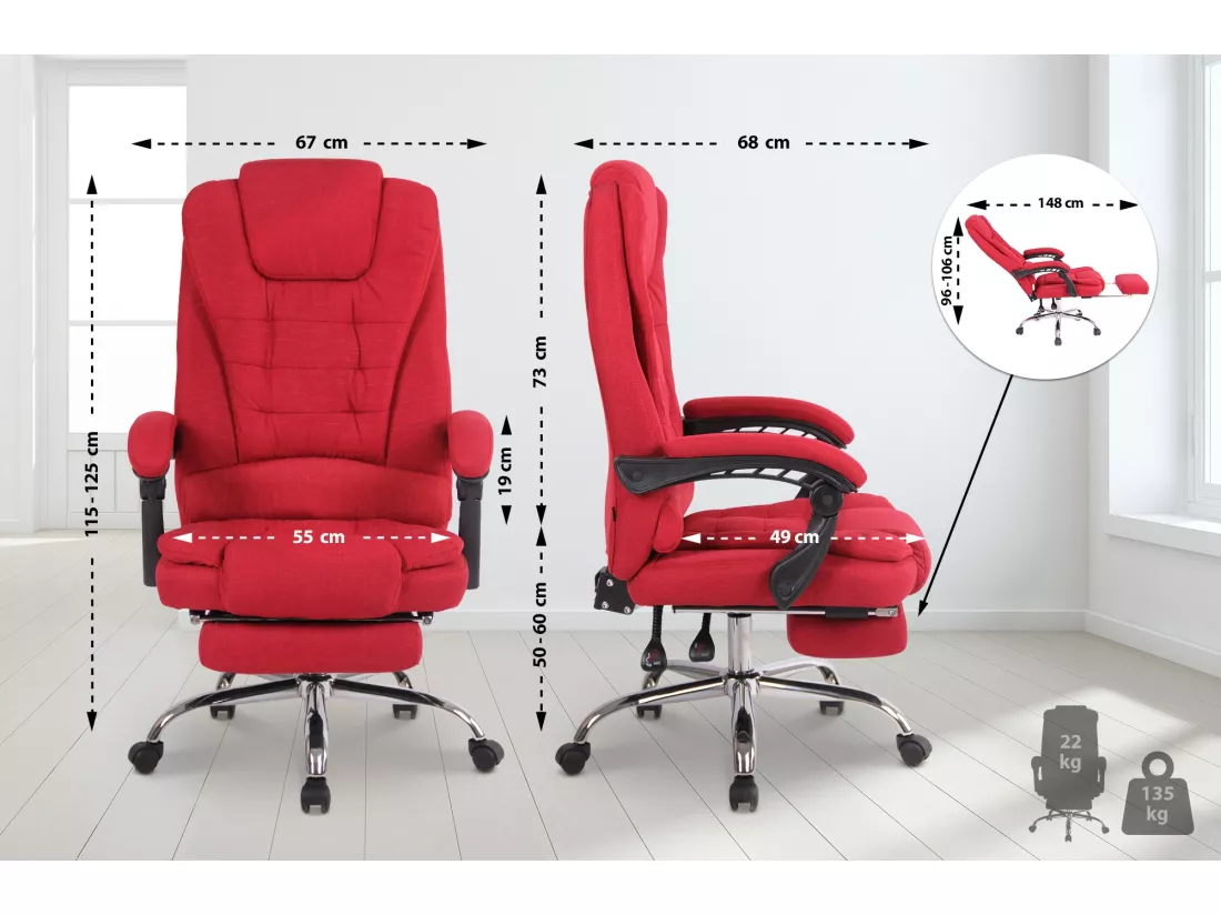 Chaise de bureau - Tissu - Rouge - Oxygen
