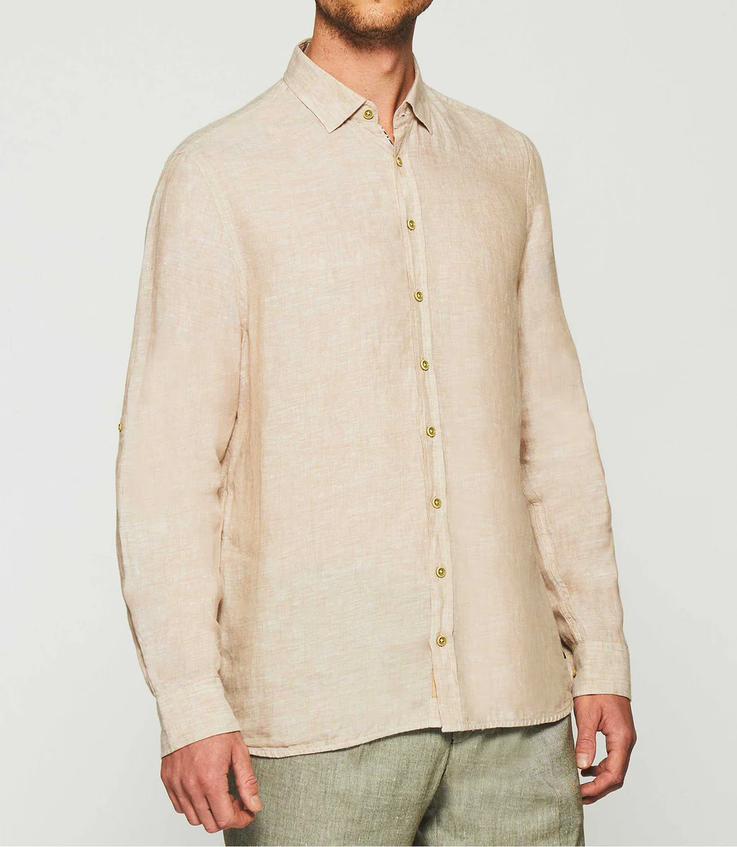 Chemise unie en lin beige KISS