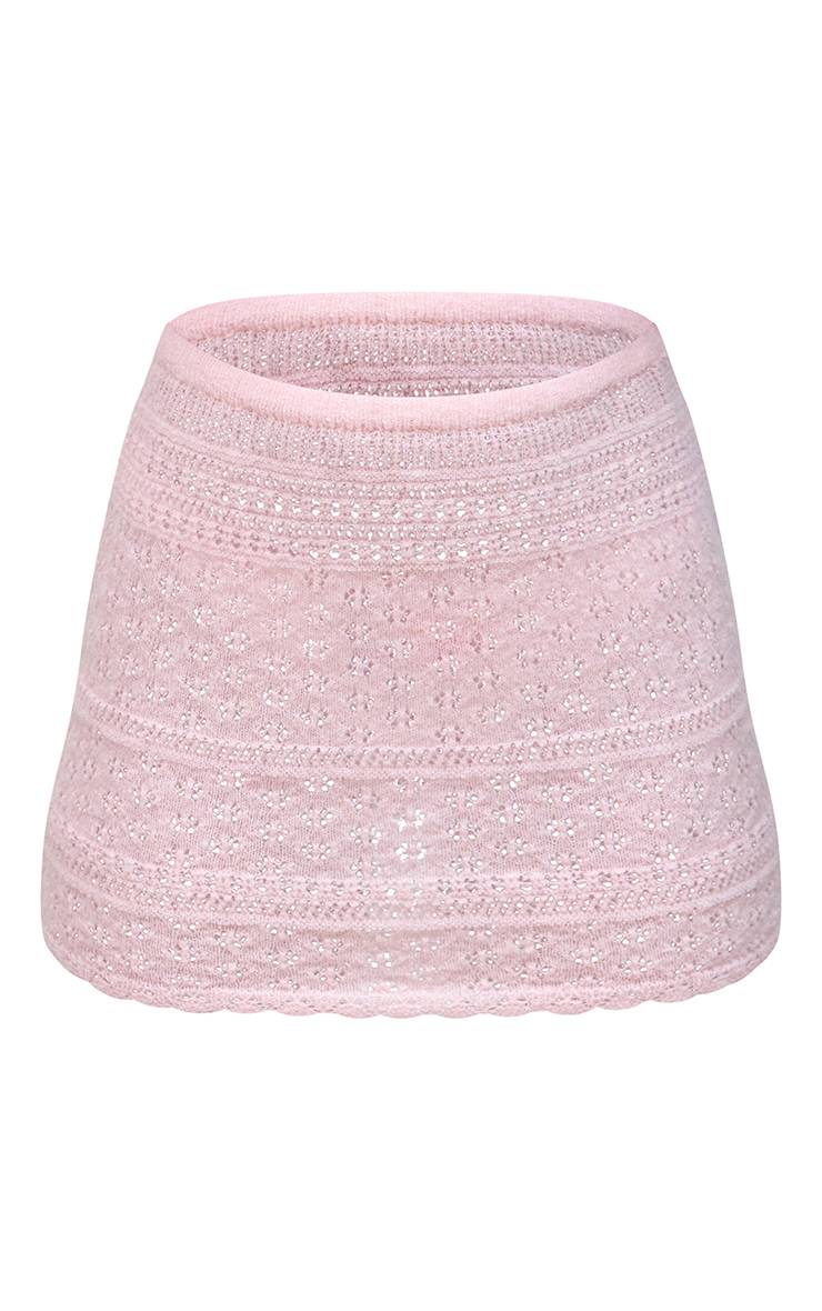 Rose Mini-jupe En Maille Pointelle Brossée