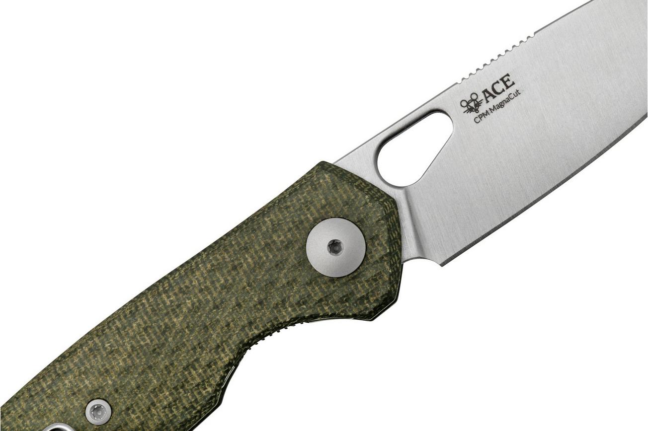 GiantMouse ACE REO Green Canvas Micarta Satin Magnacut, zakmes