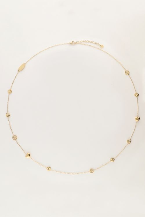 Iconic lange ketting met hartjes en klaver