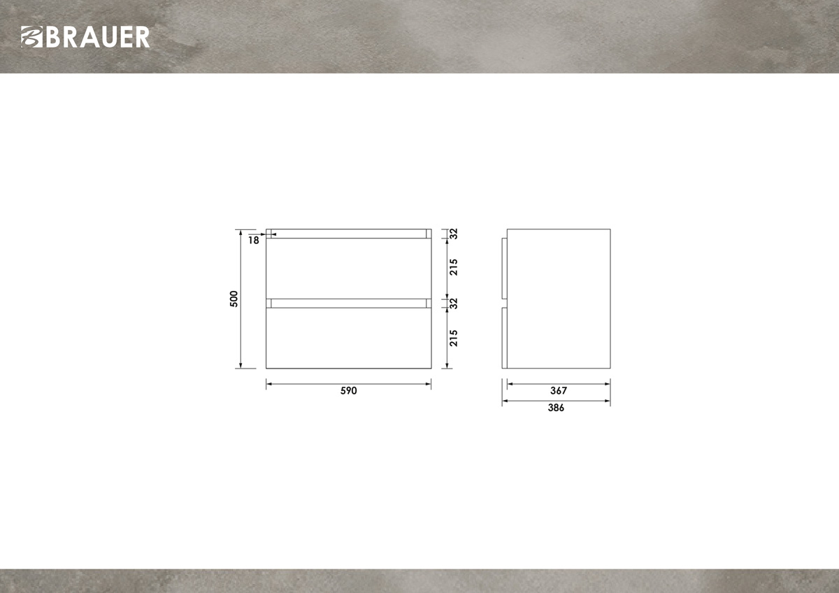 Brauer Joy onderkast ondiep 60cm met 2 softclose lades zwart mat