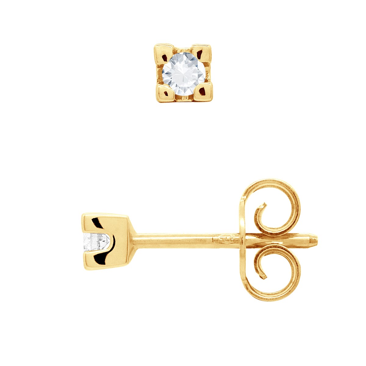 Boucles d'Oreilles Solitaires Diamants 0,10 Cts Or Jaune 18 Carats