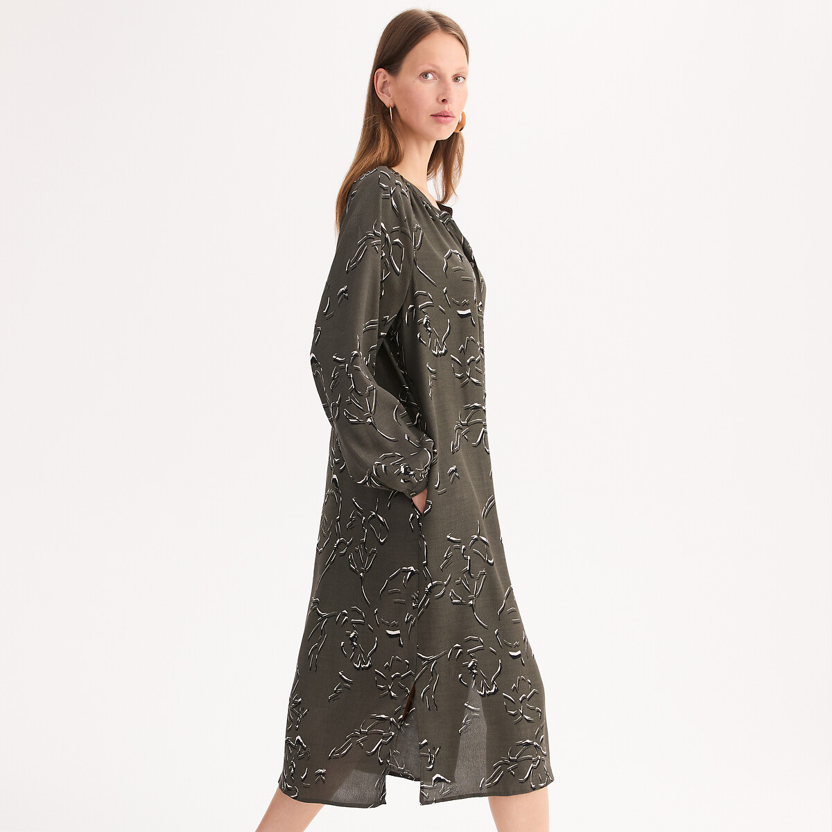 ANNE WEYBURN<br>Vestido longo e reto com estampa floral