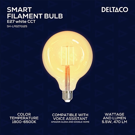 Deltaco E27 Smart Filament LED glødepære (Hvid)