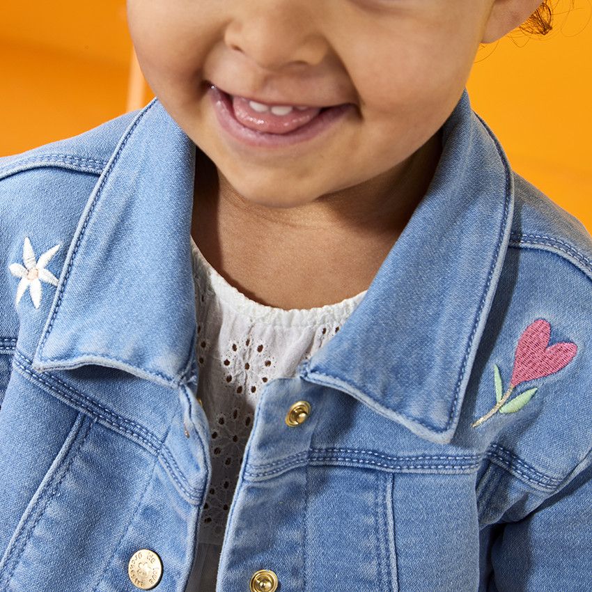 Veste effet jean avec broderies pour bébé fille - Bleu
