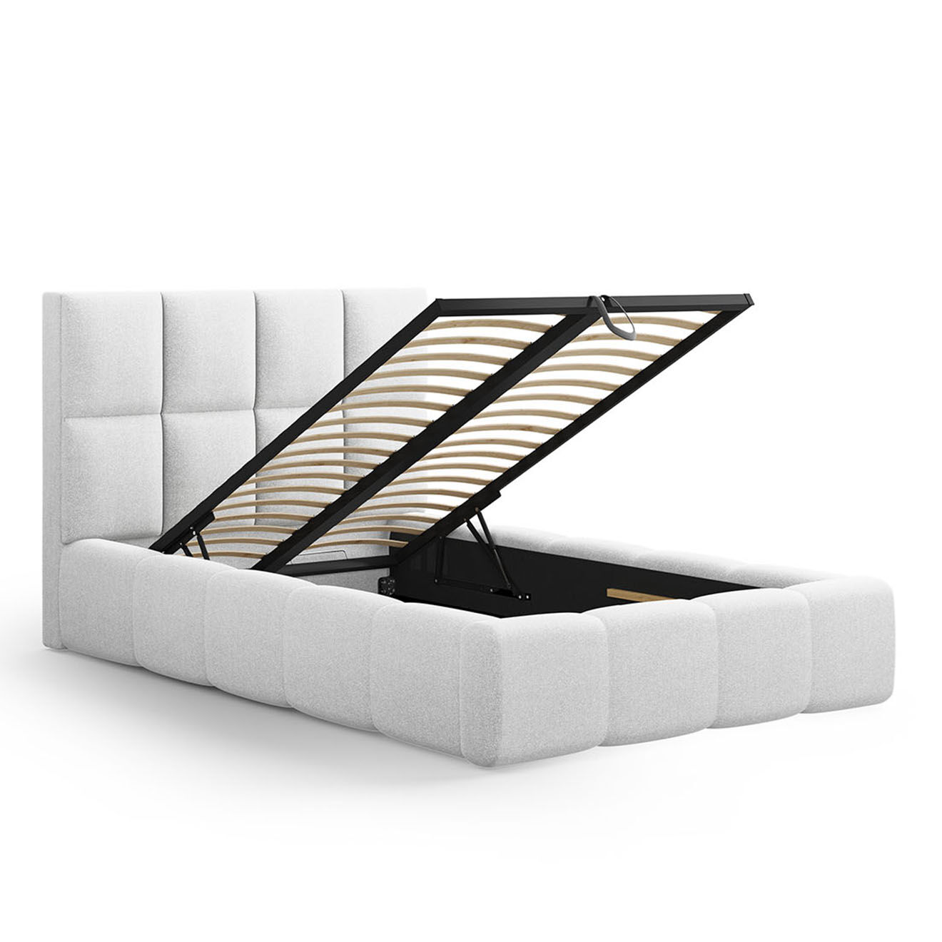 Maison Héritage Lit avec coffre de rangement Isa gris clair froid - 230x185x125 cm