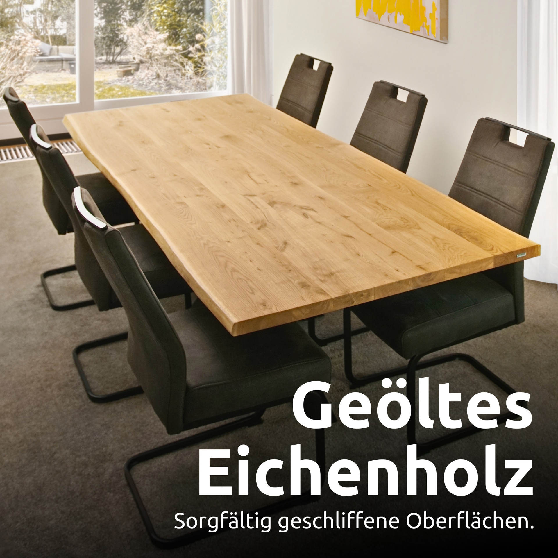 holz4home Esstisch 140 x 80 cm Eiche massiv/X-Gestell schwarz