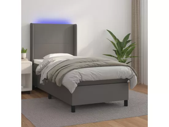 Sommier tapissier et matelas et LED Gris 90x190 cm Similicuir
