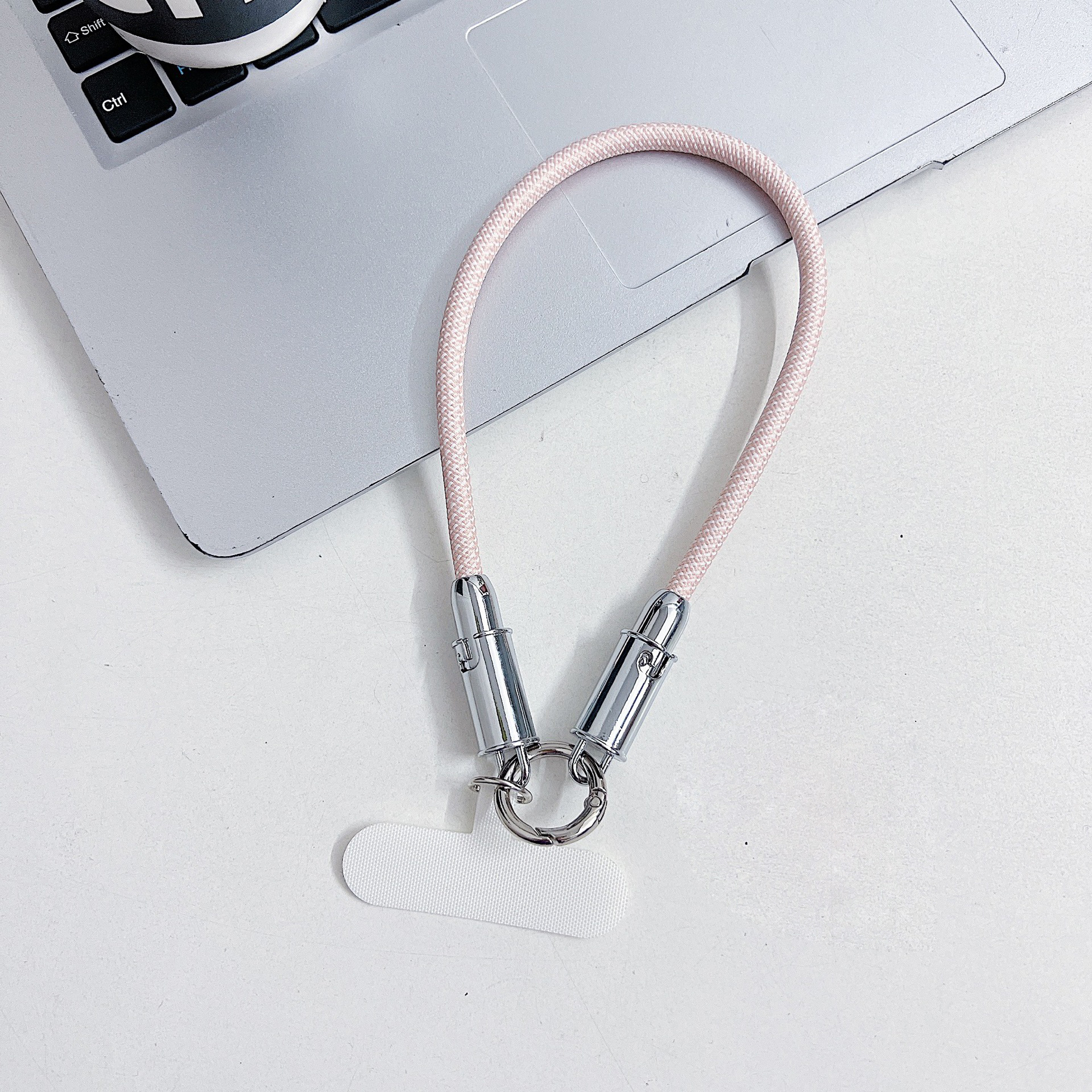(30cm) 60W 2in1 USB C auf USB C Ladekabel Datenkabel Handy Kette Phone Charms Anhänger Handgelenkschlaufe mit Universal Einlage - Rosa