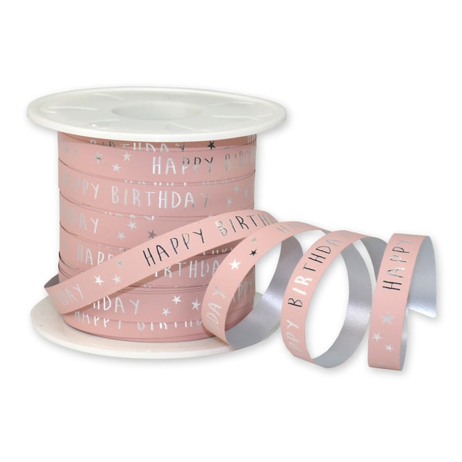 Geschenkband - Happy Birthday - rosa - ca.10 m x 10 mm