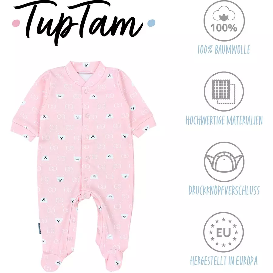 TupTam Baby Mädchen Schlafstrampler mit Fuß 3er Pack rosa Modell 1
