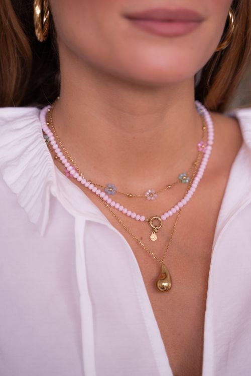 Licht roze kralenketting met slotje