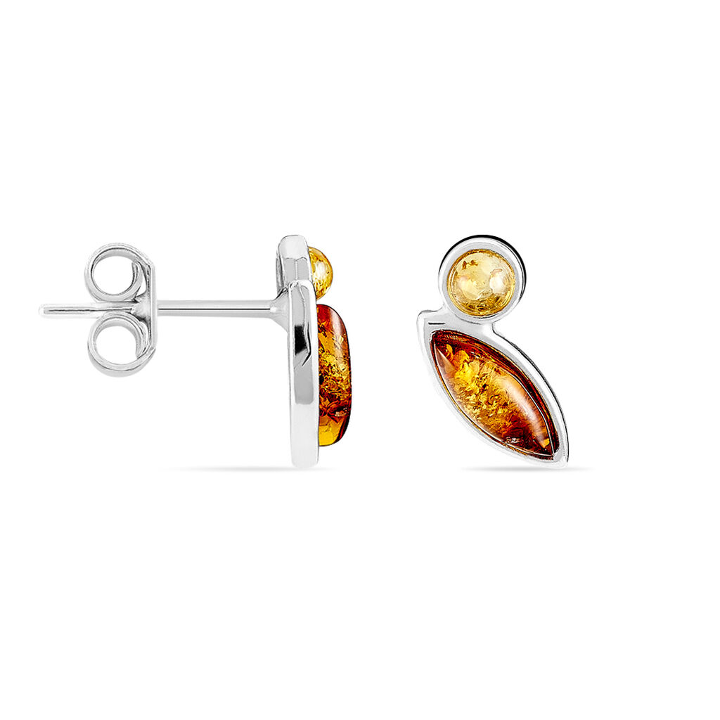 Boucles D'oreilles Puces Sylvaincine Argent Blanc Ambre