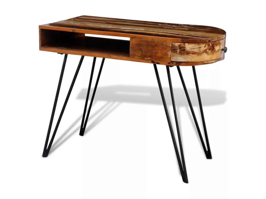 Bureau avec pieds en fer Bois de récupération solide